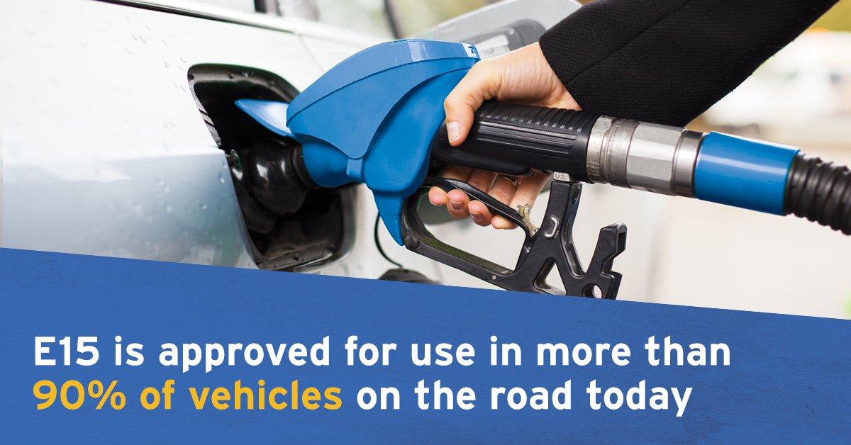 #E15 is approved for 9 out of 10 cars on the road today – all passenger vehicles model year 2001 or newer. Get the facts: getbiofuel.com/faq/