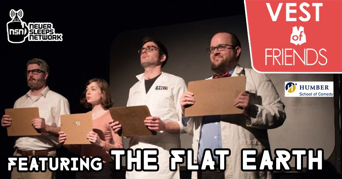 You ready to SCIENCE?? Too bad, we only got comedy. Don't miss <a href="/theflatearth/">The Flat Earth</a> quartet <a href="/datbishmolly/">Javisimaaaaa</a> @RichLeeNamed @BakerJacquie and <a href="/Holy_Schmid/">Matthew Schmid</a> on today's <a href="/VestofFriends/">Vest of Friends</a>! Tune-in 👉 buff.ly/2HsiHqa #PodernFamily #Comedy Supported by <a href="/HumberComedy/">Humber Comedy</a>