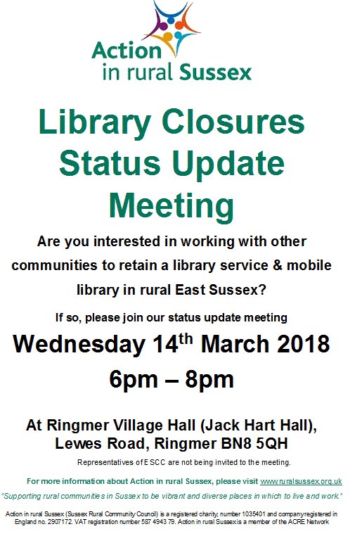 SavePgtLibrary's tweet image. RT @RuralSussex: #EastSussex #Libraryclosures Status Update meeting. March 14 #Ringmer Village Hall 6pm. Pls RT  @SaveRingmerLibr @SavePgtLibrary @SaveOreLibrary @pevenseybaylife @PevenseyVP @friendsofpbl @langneycentre #willingdon #mayfield #mobilelibrary