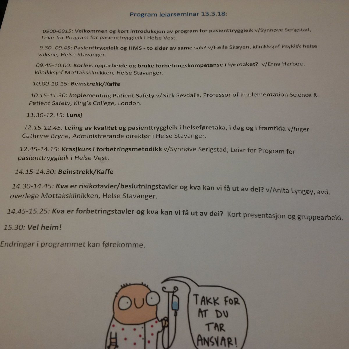 NickSevdalis's tweet photo. Delighted 2b hosted by @EhHuseby in Stavanger 2day+tmrw! #impsci of pt safety programmes by senior leaders 2day https://t.co/QYCpU3ehUu