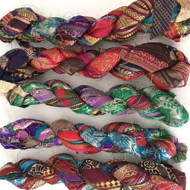 yarnyarnfiber's tweet photo. The texture of these silk sari ribbon trims. The colours, the metallic detail. They are gorgeous and unique for fiber art work. So exotic and made from waste silk. #silkribbon #ribbon #ribbonart #ribbonyarn #saritrim #ethicalyarn #uniqueyarn #yarn #yarns… https://t.co/TUWQ2Zj4nj https://t.co/hR3Xz76zZI