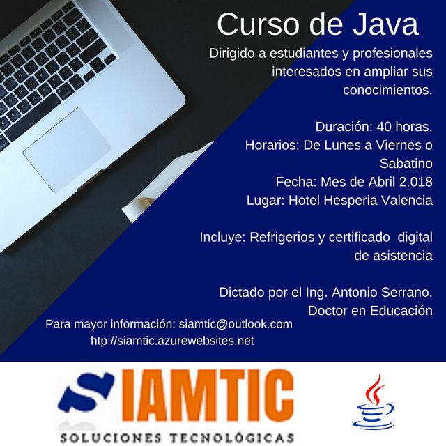 siamtic's tweet image. Para los que quieren aprender a programar en Java
bit.ly/2mB4e3g
#siamtic #CursoDeJava #FelizMartes #13Mar