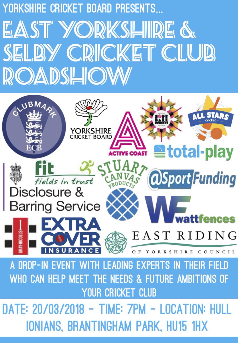 We will have <a href="/EYRepCricket/">EY Rep Cricket</a> with us next Tuesday. Find out how your very best youngsters can represent the area of East Yorkshire &amp; Selby.

Register Here: goo.gl/forms/tM833njv…