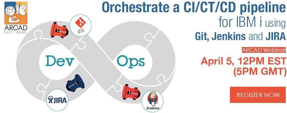 arcad_software's tweet photo. Register now for our upcoming webinar: Orchestrate a CI/CT/CD pipeline for #IBMi using #Git, #Jenkins and #JIRA https://t.co/Uucev71UWD #ARCAD #ContinuousIntegration #ContinuousTest #ContinuousDeploy https://t.co/kj0wyy0tbn