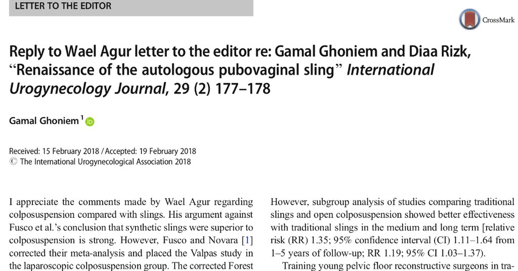 waelagur's tweet photo. excellent reply from @ghoniem_gamal. resurgence of native tissue continence surgery is real. *letter: https://t.co/7zlhBrIXUO  *reply: https://t.co/n2NqKuxgg7 @IUJ_BlueJournal @Uroweb @C_Incontinence https://t.co/IdxTFi7vnM