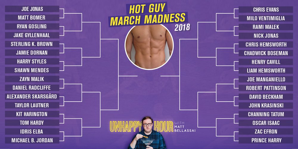 MattBellassai's tweet photo. on this weeks Unhappy Hour, it’s HOT GUY MARCH MADNESS.

32 beefcakes enter. 1 wins the grand prize of our collective lust.

https://t.co/7dzfTbqyFX https://t.co/t2AyUH1RXG