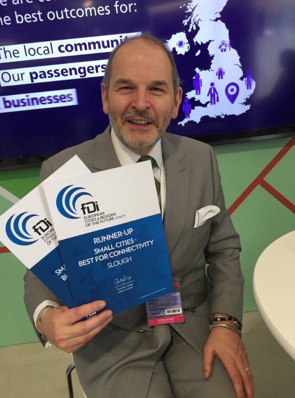 SloughLabLeader's tweet photo. At many of you are aware I am at @MIPIMWorld where Slough has just been named the best for business friendliness and the runner up for connectivity - Here’s our economic growth manager Simon looking chuffed! #MIPIM18 https://t.co/9JmTT36p8r