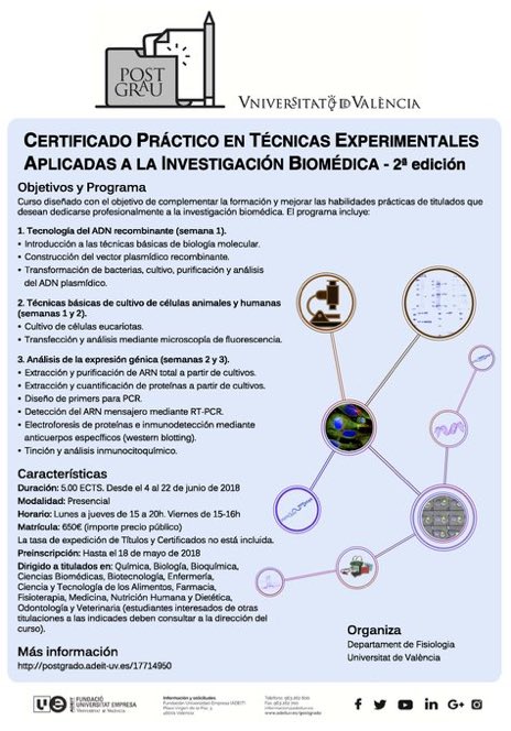 SalvaMena's tweet photo. Curso en el que aprenderás distintas técnicas de investigación biomédica. Últimas plazas. https://t.co/7HkWCU2tJK