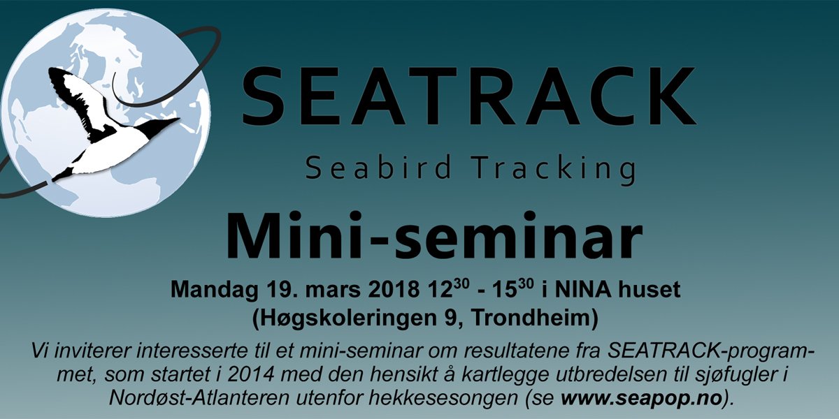 NINAforskning's tweet photo. Åpent mini-seminar om resultatene av SEATRACK-programmet på NINA-huset mandag 19. mars 12.30. Strømmes https://t.co/7ehC7ThHt1 https://t.co/0lDvVZIGHG