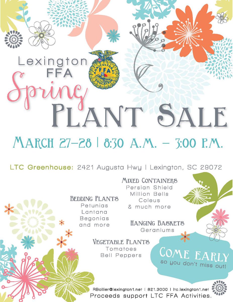 LexTechCenter's tweet photo. Mark your calendar for our Spring Plant Sale.  March 27 &amp; 28 from 8:00 am until 3:00 pm.  The plant sale is sponsored by FFA.  @GLittle_Lex1 @LexingtonOne https://t.co/ubKETRI84n