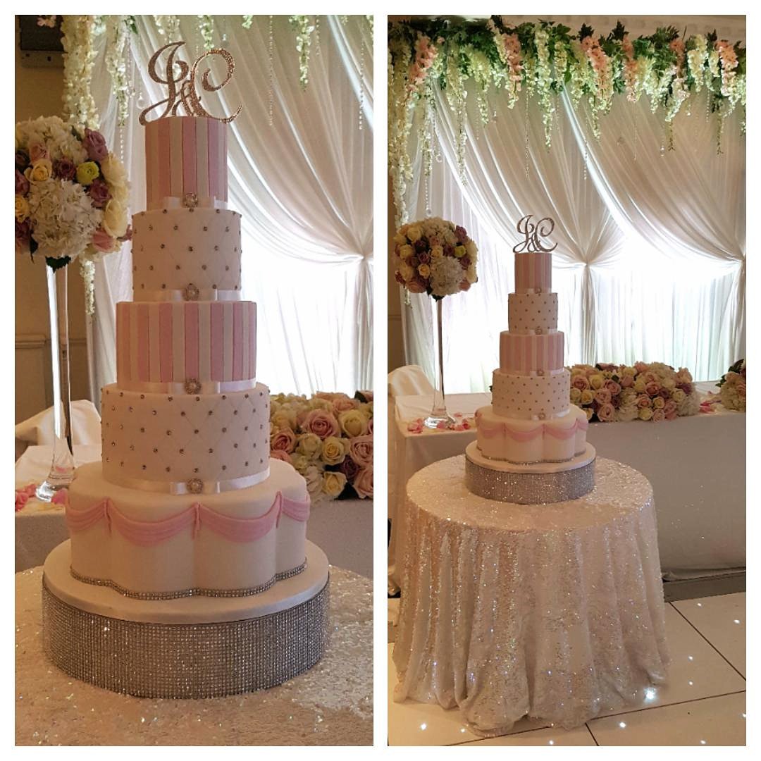 Pretty Pink &amp; White Wedding Cake #cake #wedding #pink #diamonds #love #bride #beautiful #delicious #essex #london #happy #impressive #luxury #renshaw #yummy