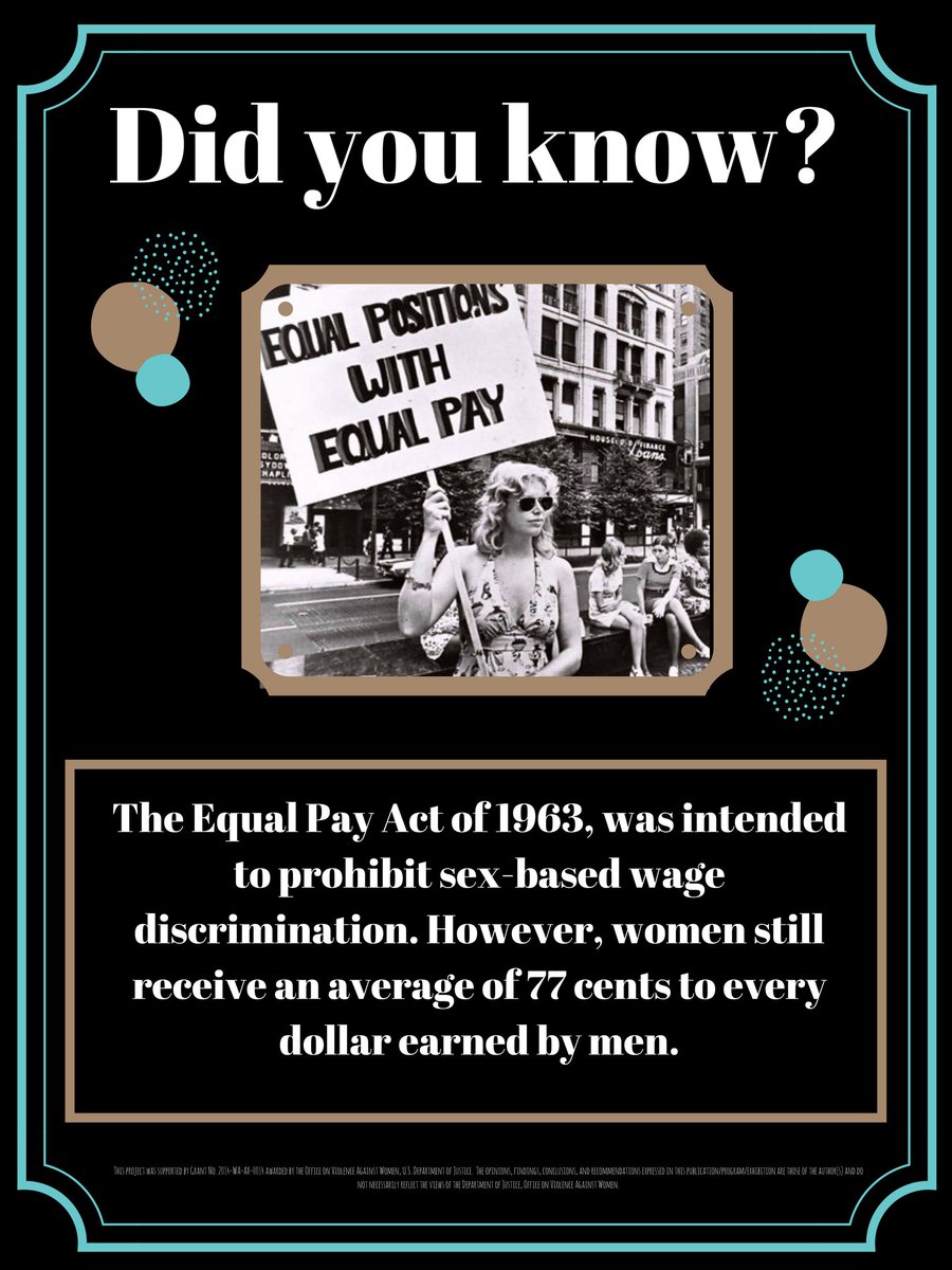 UCCS_ROC's tweet photo. In 1963, the Equal Pay Act was adopted, but with much backlash &amp; controversy. Women are still effected by the wage-gap in 2018, fear of providing for their family on a low-income is one of many reasons women tolerate violent situations. #ROC #UCCS #WomensHistoryMonth https://t.co/FoYwT3QrMl