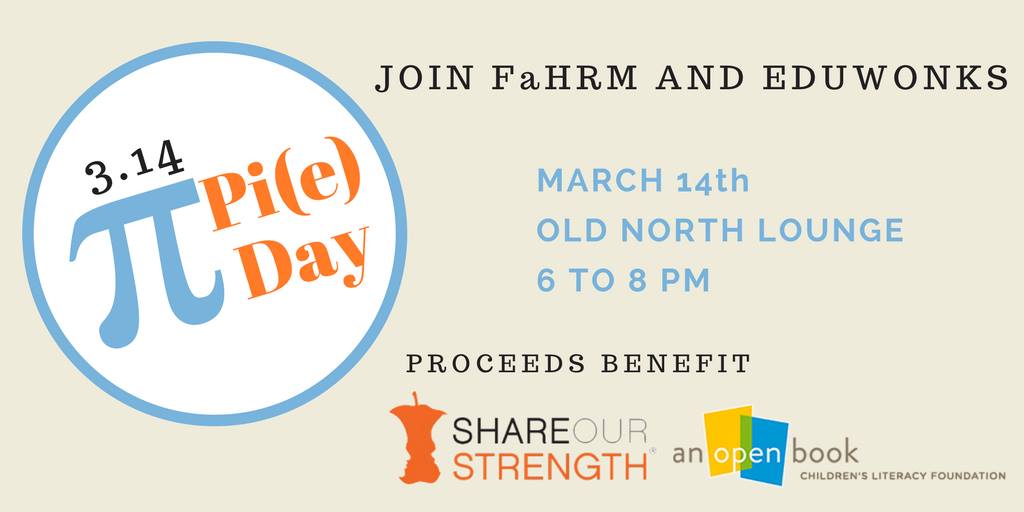 McCourtSchool's tweet photo. McCourters - this #PiDay2018 join #FAHRM & #eduwonks for a pie eating, pie bake-off, and pi recitation contests to support @NoKidHungry & @AOBFound. $10 entry w/ pizza, beer, snacks & prizes included. RSVP:
https://t.co/BIPHEd2Ett https://t.co/9jsaT1139y