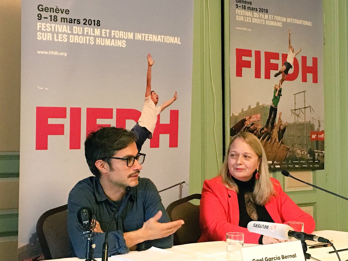 fifdh's tweet photo. « I am coming to #Geneva to attend one of the best festival I know, the #FIFDH, but also to make a call at the #UN, urging international community to take a stronger stand about #inpunity in my country», says #mexican actor @GaelGarciaB at #fifdh18 press conference https://t.co/LwqvGdz9XU