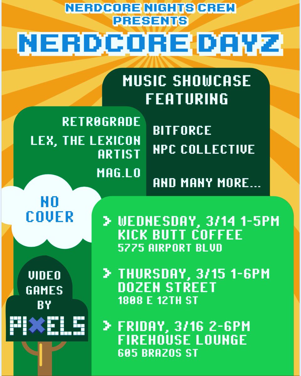 TheNotoriousCMF's tweet photo. I’ve been laying low for a while focusing on work and The NPC Collective but I am re-emerging to crash a bunch of #SXSW sets this week!

Big ups to DJ R.O.C.K.M.A.N. and Pixels Bar for hosting all of these events!

Lots of music, and FREE gaming!

NO COVER WHATUPP
#npccollective https://t.co/kr9LwNSoOh