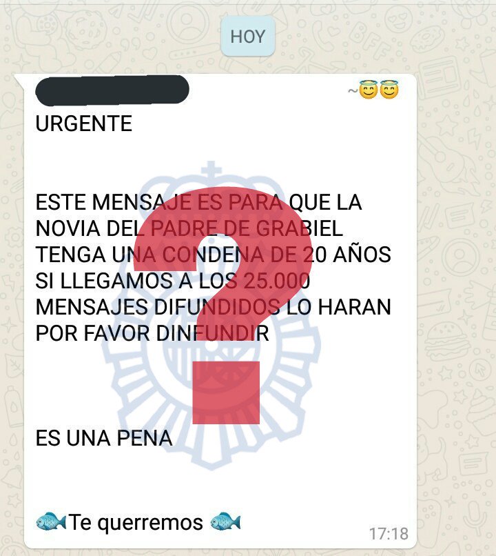 policia's tweet photo. De verdad, recibes esto... ¿Y te lo crees? NO te dejes llevar, la justicia no funciona a golpe de WhatsApp. Cuida la imagen que tus contactos tienen de ti. No compartas. A la🗑️ #STOPBulos https://t.co/Mlp9Vu9OLs