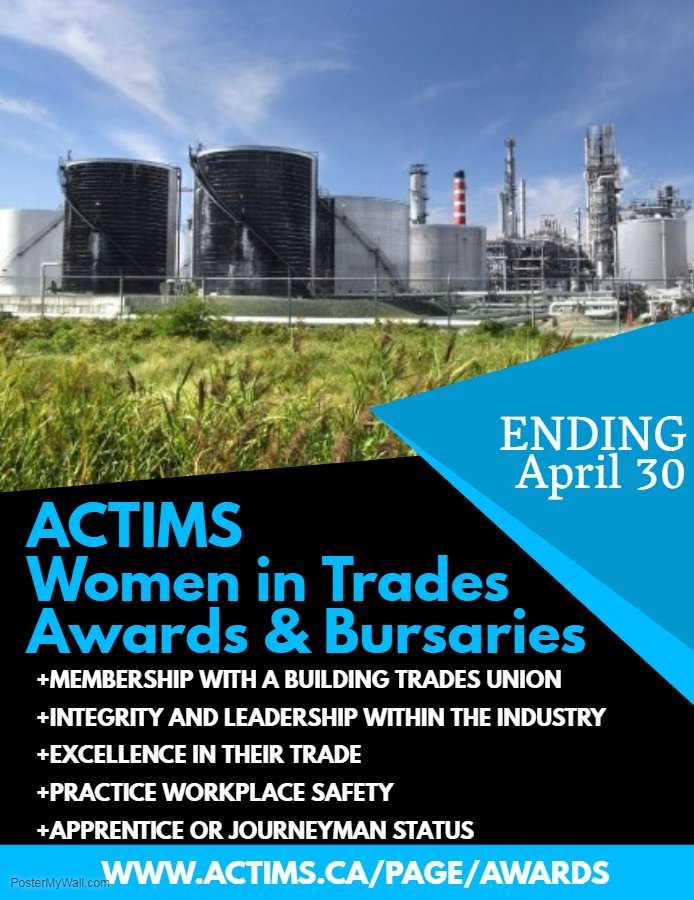 actims's tweet photo. Check out our Women in Trades Awards and Bursaries! Just over a month left to apply! 1 Award for $1,500 to a Journeywoman in the BT and 2 Bursaries for $1,500 each to any Apprentice in the BT. #actims #contruction #womenintrades https://t.co/RlCmCgPIma