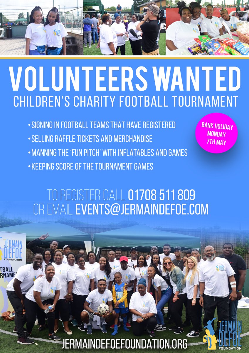 JermainDefoeFdn's tweet photo. β½ π Volunteers Wanted for our upcoming Junior Charity Football Tournament.
Register at π§ events@jermaindefoe.com
Sign-up soon before slots fill! β
More info: > https://t.co/dDw451XxqI <
#JD18 #JDFCup #kidsfootball #charityfootball #volunteer #volunteersuk https://t.co/3vtn7gWnK6