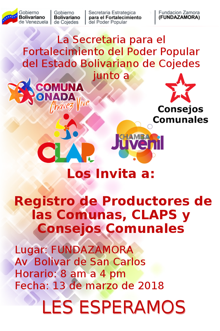 fundazamora's tweet photo. Se les invita a Registro de Productos de las Comunas, Consejos Comunales y CLAPS. https://t.co/YtdvFEC7Ik