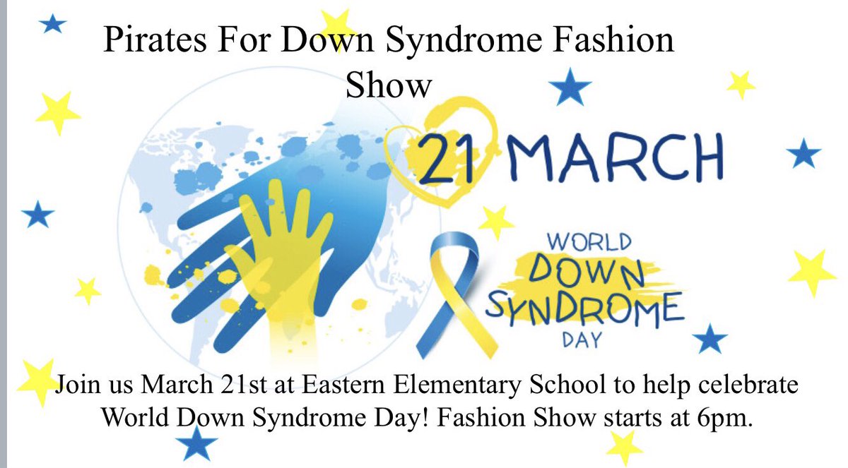 Join us next Wednesday, March 21st to celebrate World Down Syndrome Day by coming out to watch PDSA’s Special Needs Fashion Show!! 
Location: Eastern Elementary School
Show starts at 6pm &amp; it’s free admission!!! 
SPREAD THE WORD 💙💛