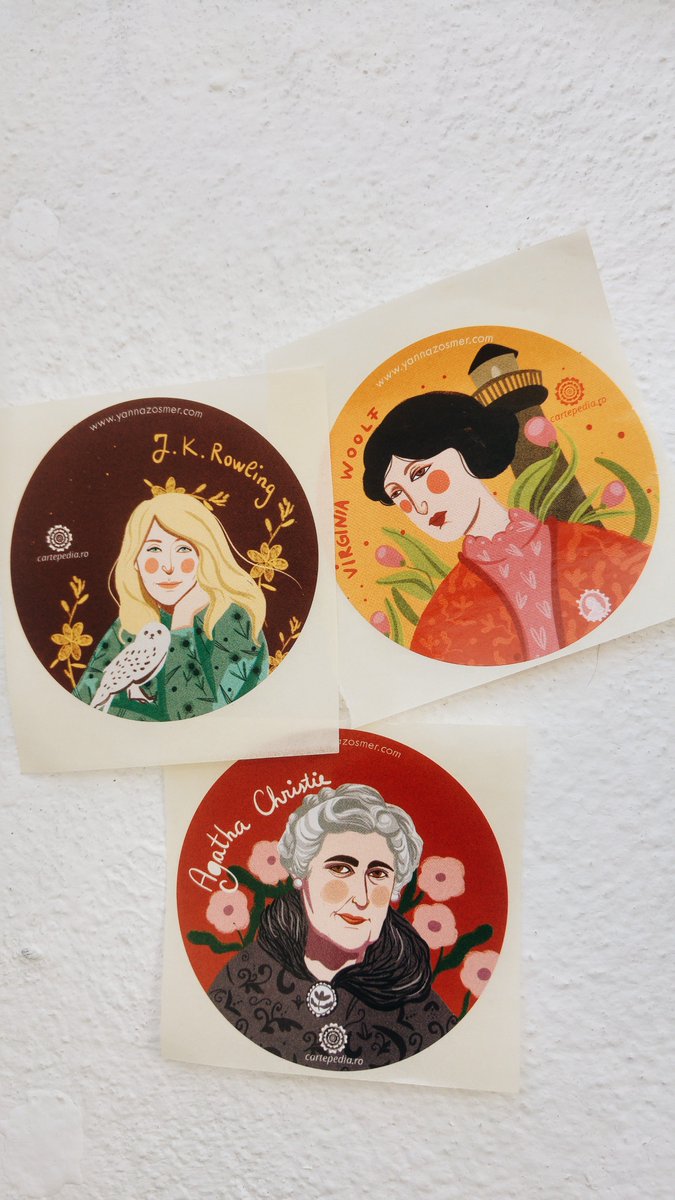 Cartepedia's tweet photo. De astăzi în coletele #Cartepedia: 3 stickere cu doamnele Agatha Christie, J.K.Rowling și Virginia Woolf, minunat ilustrate de @yannazosmer Sperăm să le folosiţi cu drag! 📚#LiteraturaLaFeminin https://t.co/OlHh8HmcuA