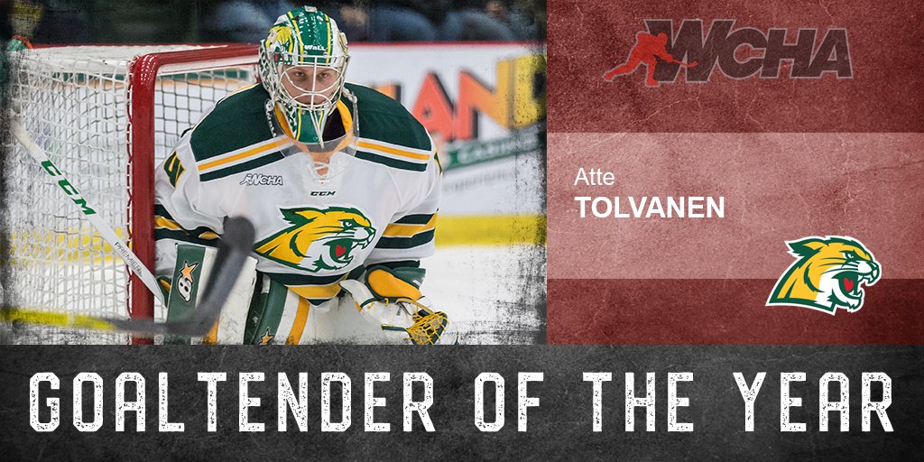 WCHA Men's Hockey (@wcha_mhockey) on Twitter photo Congrats to our 2017-18 #WCHA Goaltender of the Year, <a href="/TolvanenAtte/">Atte Tolvanen</a> of <a href="/NMUHockey/">Northern Michigan Hockey</a>!
1âŁ7⣠league wins (17-5-0, .773)
.917 save percentage
2.05 GAA, 2⣠shutouts
#NMUhockey #ShareNMU #WeAreWCHA #TraditionStartsHere Congrats to our 2017-18 #WCHA Goaltender of the Year, <a href="/TolvanenAtte/">Atte Tolvanen</a> of <a href="/NMUHockey/">Northern Michigan Hockey</a>!
1âŁ7⣠league wins (17-5-0, .773)
.917 save percentage
2.05 GAA, 2⣠shutouts
#NMUhockey #ShareNMU #WeAreWCHA #TraditionStartsHere