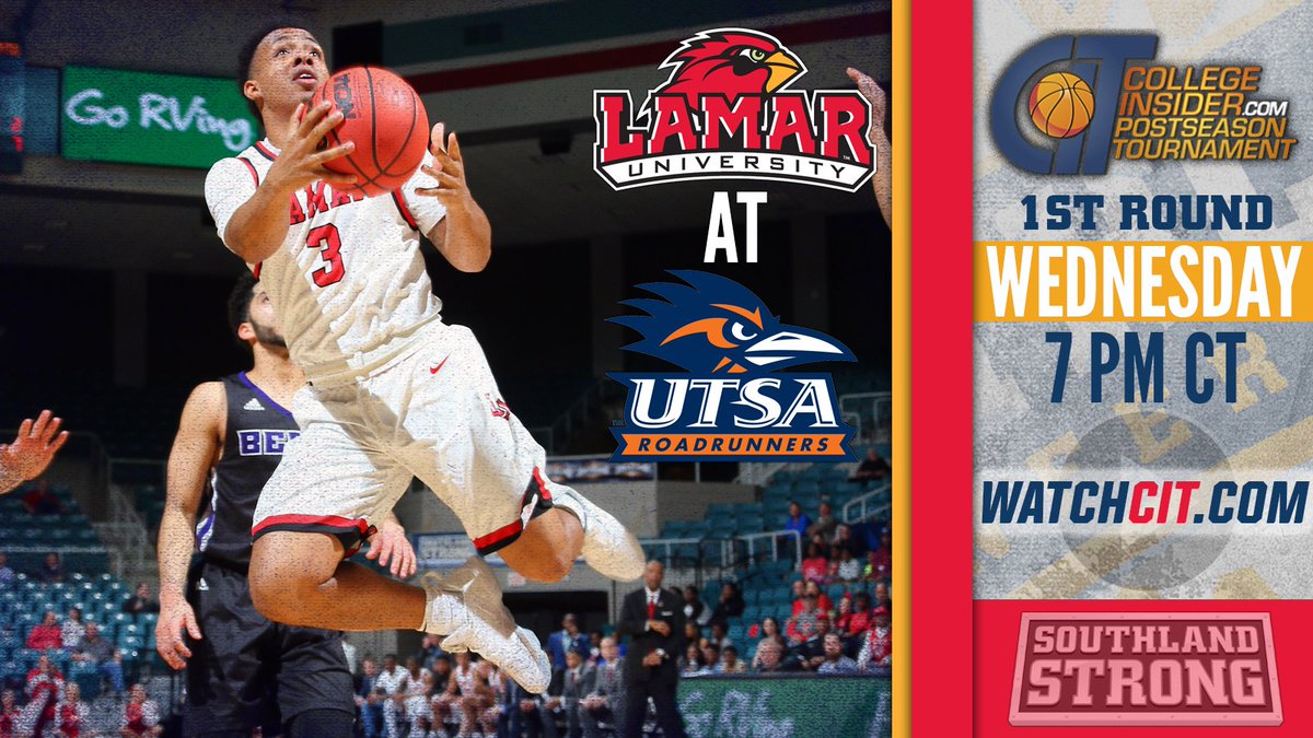SouthlandSports's tweet photo. MBB: Watch @LamarMBB vs. @UTSAMBB TONIGHT on https://t.co/B38KEZ8yLl. 1st Round of #2018CIT.
Cardinals lead all-time series 19-14.
Tip-off at 7 pm CT. #PeckEm #SouthlandStrong https://t.co/KVRcQkQ6Tg
