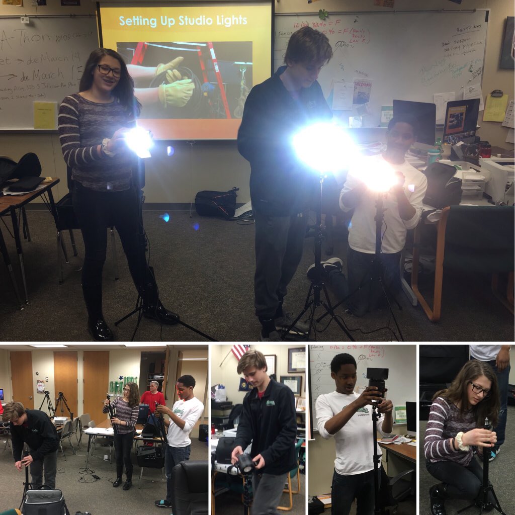 dchstv's tweet image. Ayala, Cole &amp;amp; Jashon learning to be a Gripper #3pointlighting #learntosetuplights #handsonlearning