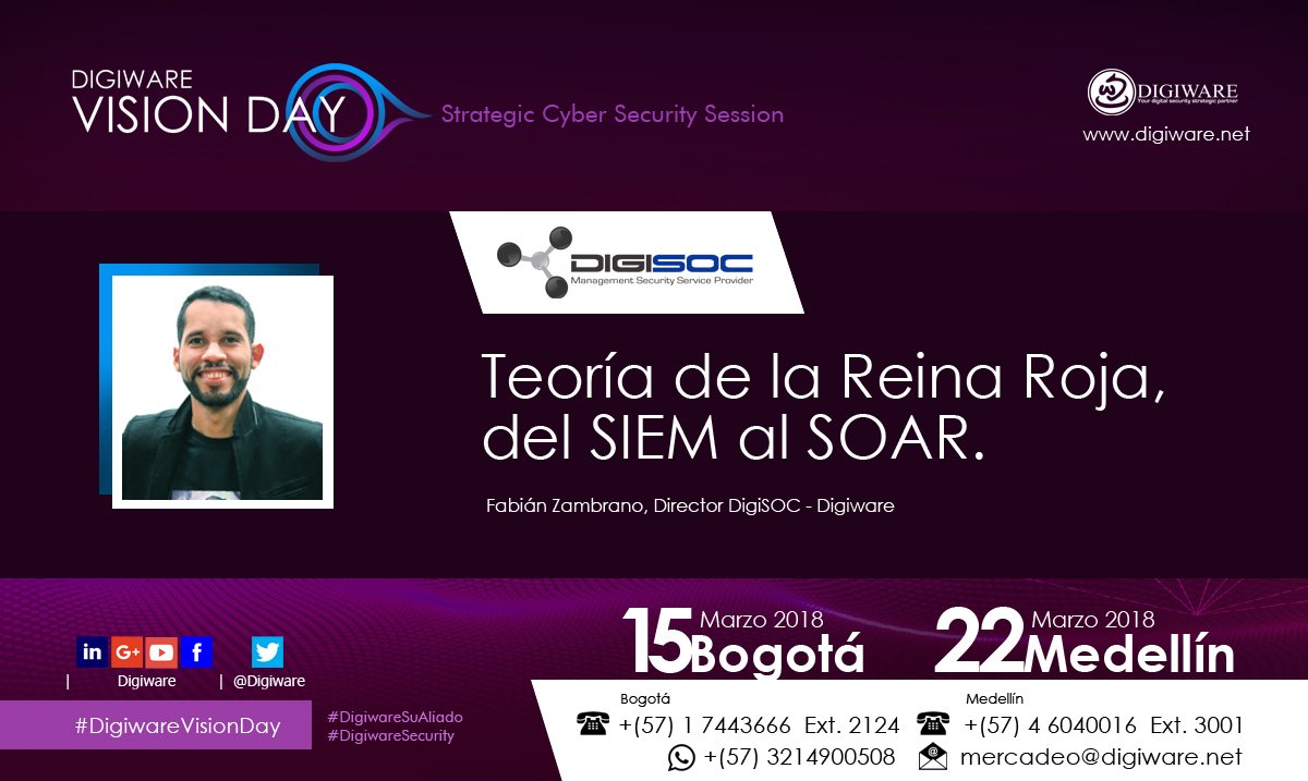 digisoc_mdr's tweet image. Lo esperamos al #DigiwareVisionDay en #Bogota | Evolución - Las posibilidades de extinción y desarrollo en seguridad digital de las organizaciones. #DigiSOC - #DigiwareSecurity - #Digiware #Cyberwar