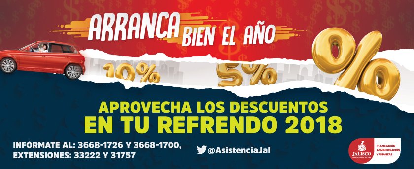 #TomaNota y #ArrancaBienElAño aprovecha los descuentos en el pago de tu #RefrendoVehicular2018 Ahora tienes más opciones de pago: Telecomm, Telégrafos, OXXO, 7-Eleven, Chedraui, Farmacias Del Ahorro, Farmacias Guadalajara, Tiendas Extra, Bodega Aurrera, Superama, Walmart, Sam's.