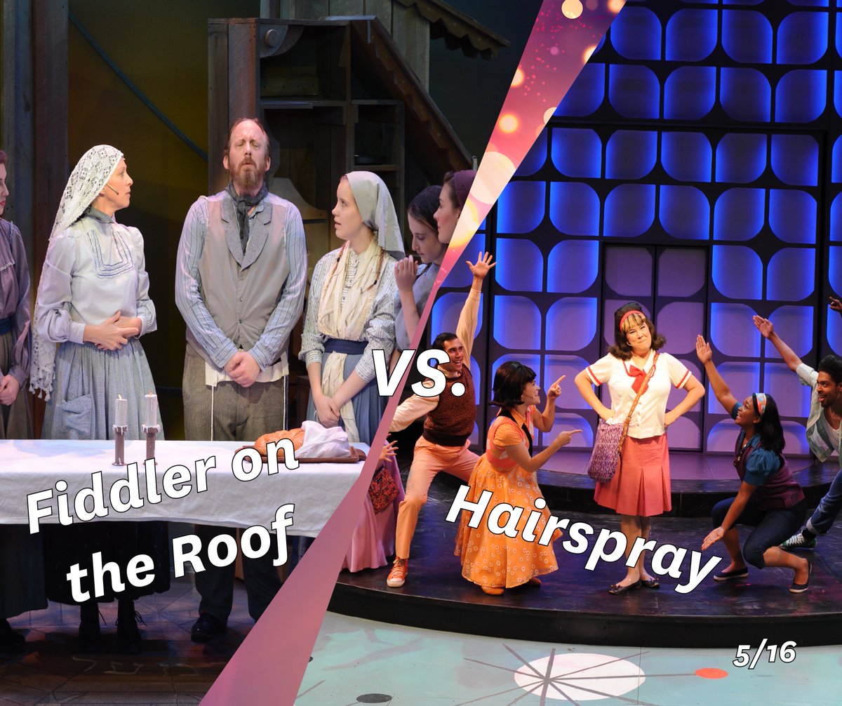 Porthouse2022's tweet photo. Here we go! #PorthouseMadness Round 1! 
Like to vote for Fiddler on the Roof or Retweet to vote for Hairspray 
5/16 https://t.co/yQAyw4uPLq