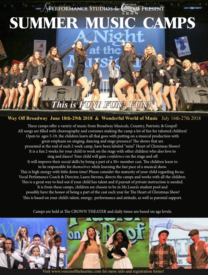 Come to our Summer Music Camps at the Crown Theater!!!! They are so much FUN! They’re June 18-29 and July 16-27! If you love to sing, dance, perform, this where you need to be!! Message us for any questions!