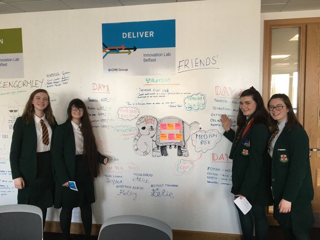 FSLnews's tweet photo. Congratulations to Holly, Alice, Jessica and Ellie. Winners of the Belfast region Stock Market Challenge final. Next stop, Wall Street! 💰 @investorsims #fslmaths https://t.co/hbaAJrfXkm