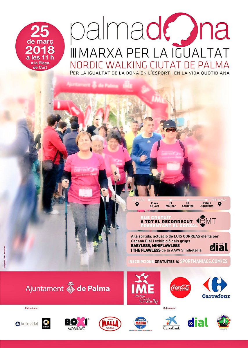 Un any més marxam per la igualtat de la dona en l'esport i en la vida quotidiana!
✏️Inscriu-t'hi gratuïtament a bit.ly/2p16C3L
🗓️25 de març
🕙11 h
📍Plaça de Cort
Més informació: 
CAT: bit.ly/2pbYE7M 
CAST: bit.ly/2p67dRP.es