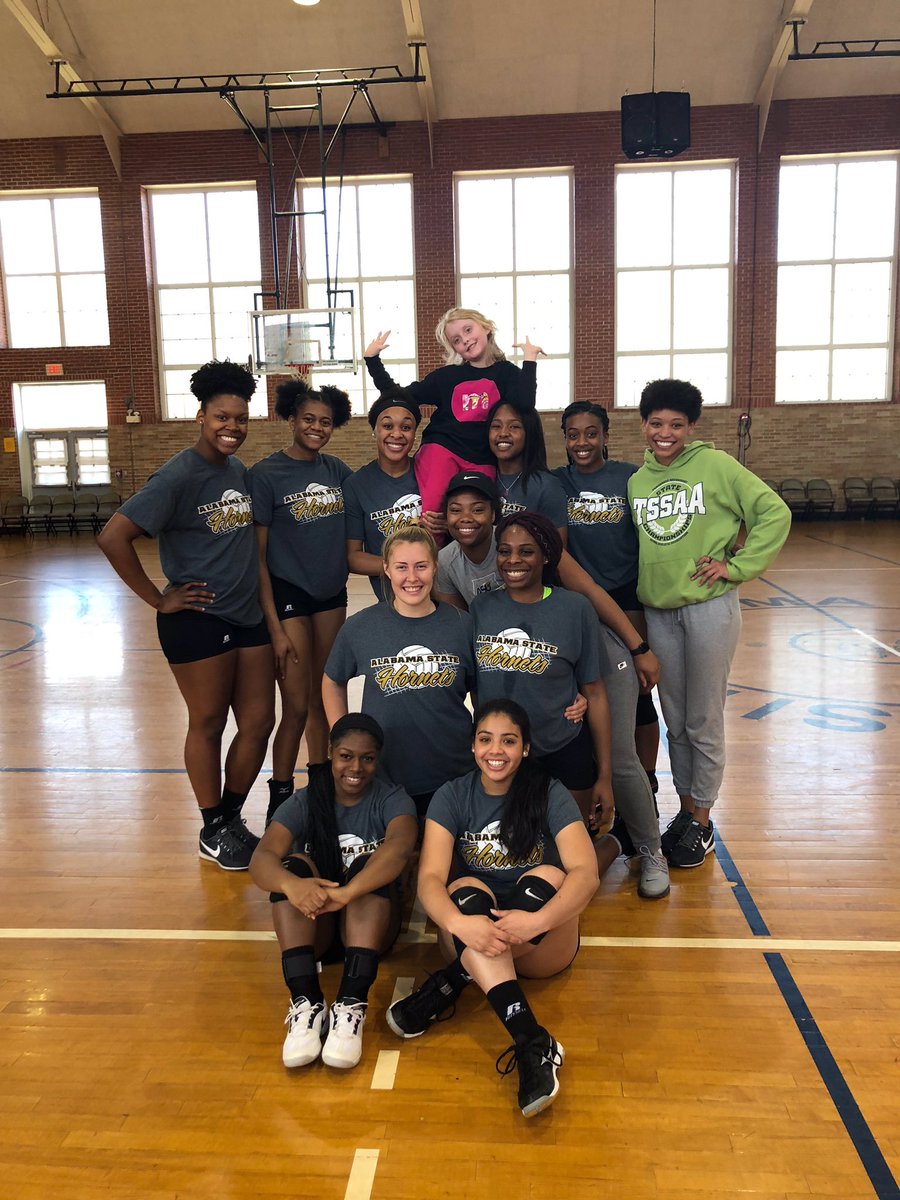 SWACSAAC's tweet photo. Join us in welcoming Mollie Beth to the @BamaStateSports Volleyball team! This tough 8 year old from Wetumpka, AL is battling autoimmune diseases, but is all smiles with the team! Thanks @GoTeamIMPACT for the introduction and Welcome to the SWAC Mollie!!! #SWACSAAC @theswac https://t.co/Dz7QxGrYBx