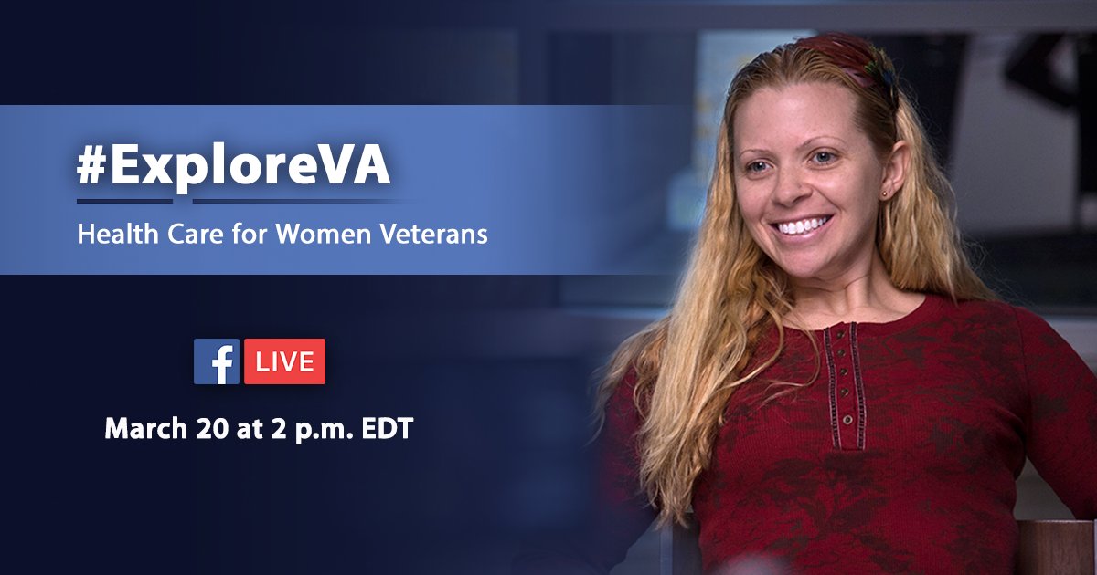 Women Veterans: VA offers a range of integrative health approaches to support you throughout your life. Find out more during the #ExploreVA Facebook Live event with @DeptVetAffairs. bit.ly/2D8ZNCi