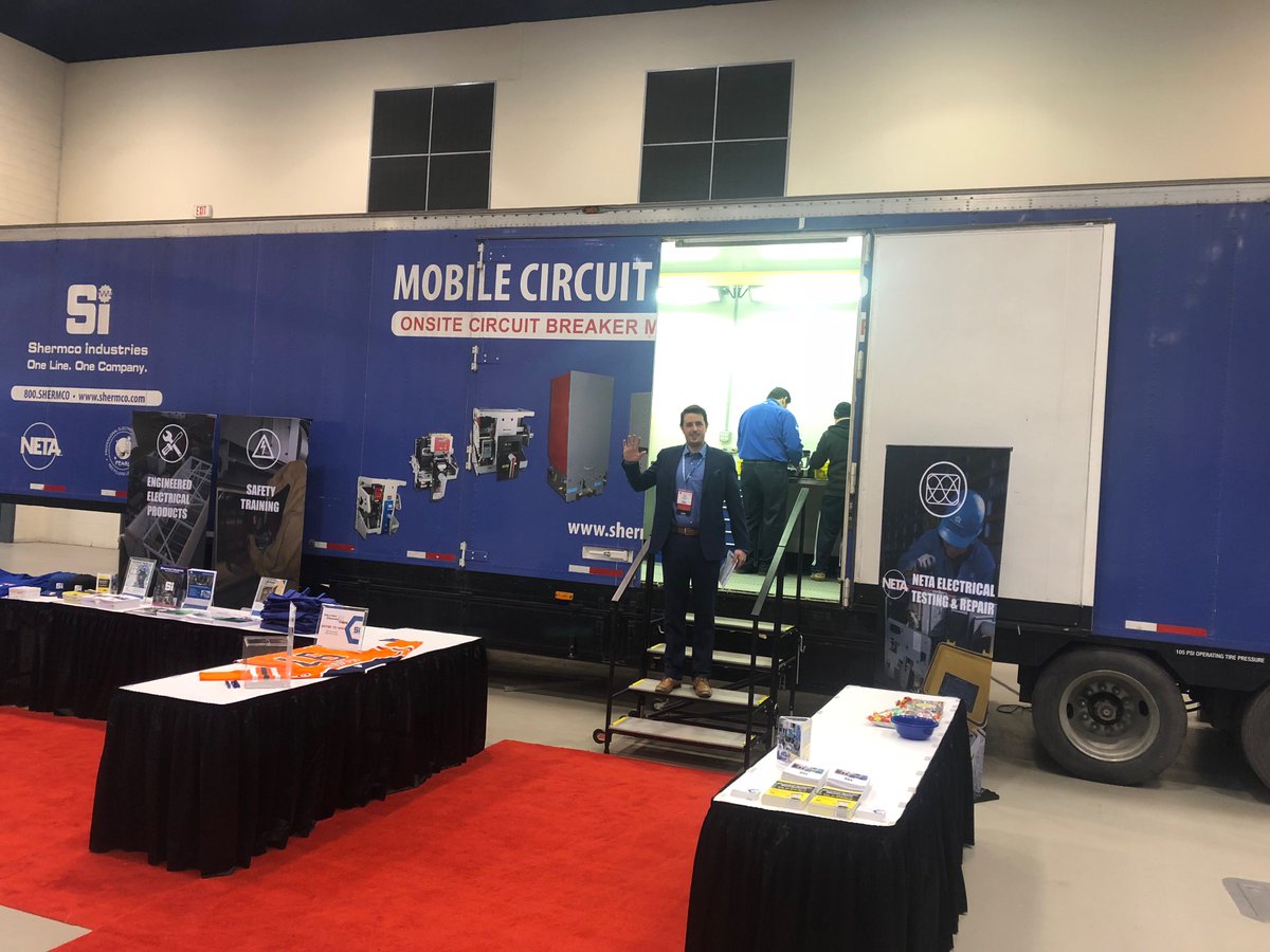 ShermcoCanada's tweet photo. Go Check Out Shermco's Booth @IEEEESTMP #estmp2018 Kyle's ready to show you around the Circuit Breaker Trailer # https://t.co/IP2KFzSdqe