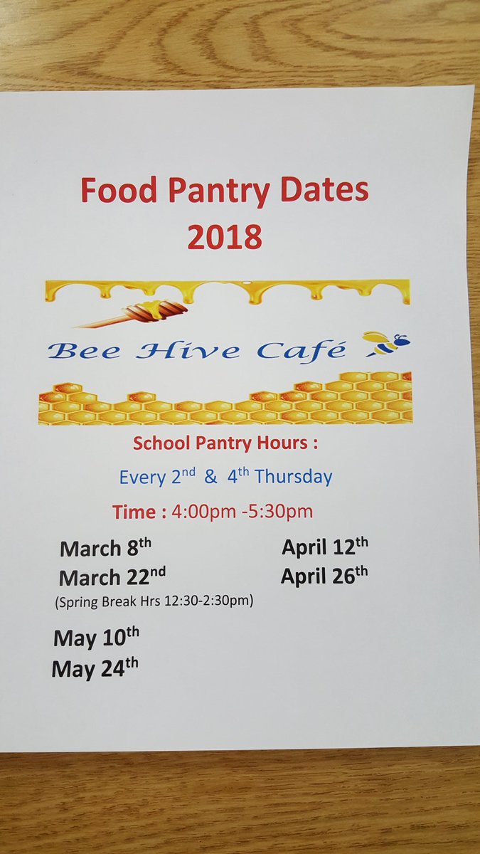 Food Pantry dates and hours for the rest of the school year!