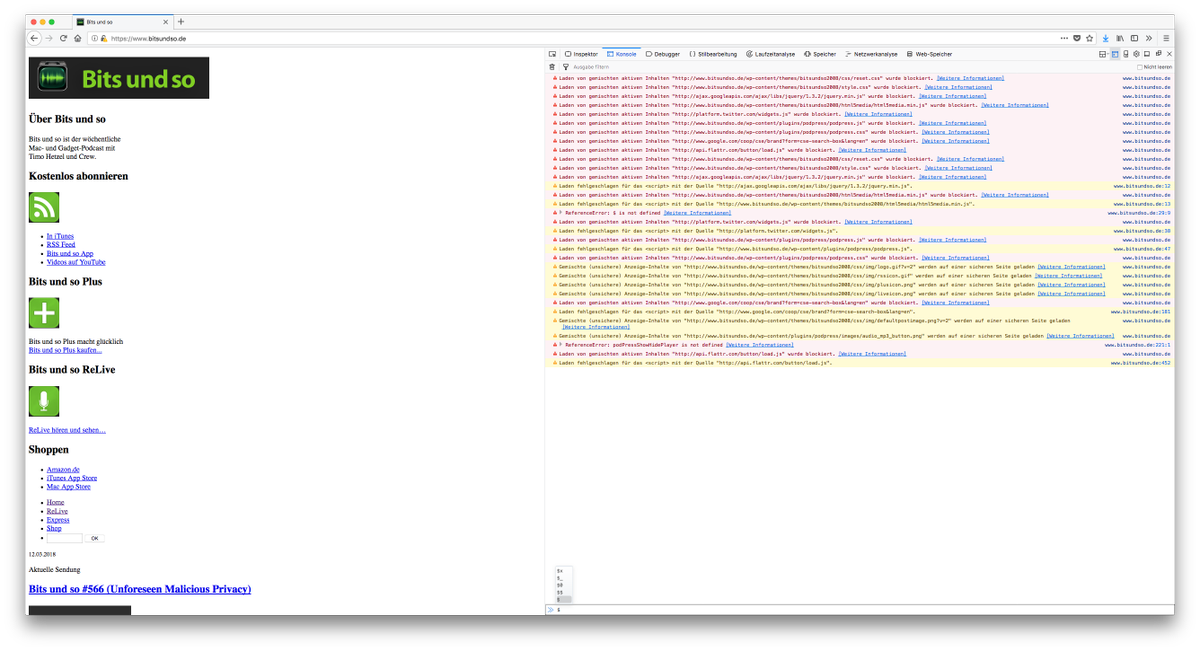 Hey <a href="/bitsundso/">bitsundso</a> <a href="/timohetzel/">Timo Hetzel</a> bitsundso.de hat ein bisschen Probleme mit mixed content und SSL. Ist bei mir sowohl in Chrome als auch in Firefox so.