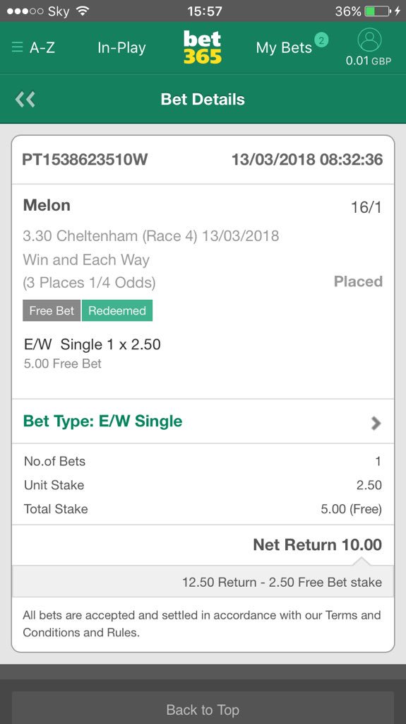 chrisjames2532's tweet photo. @bet365 Placed ew free £5 bet on melon and he placed but I haven't received payment have logged out of app and refreshed balanced bit still no payment https://t.co/WF94iGIiC6