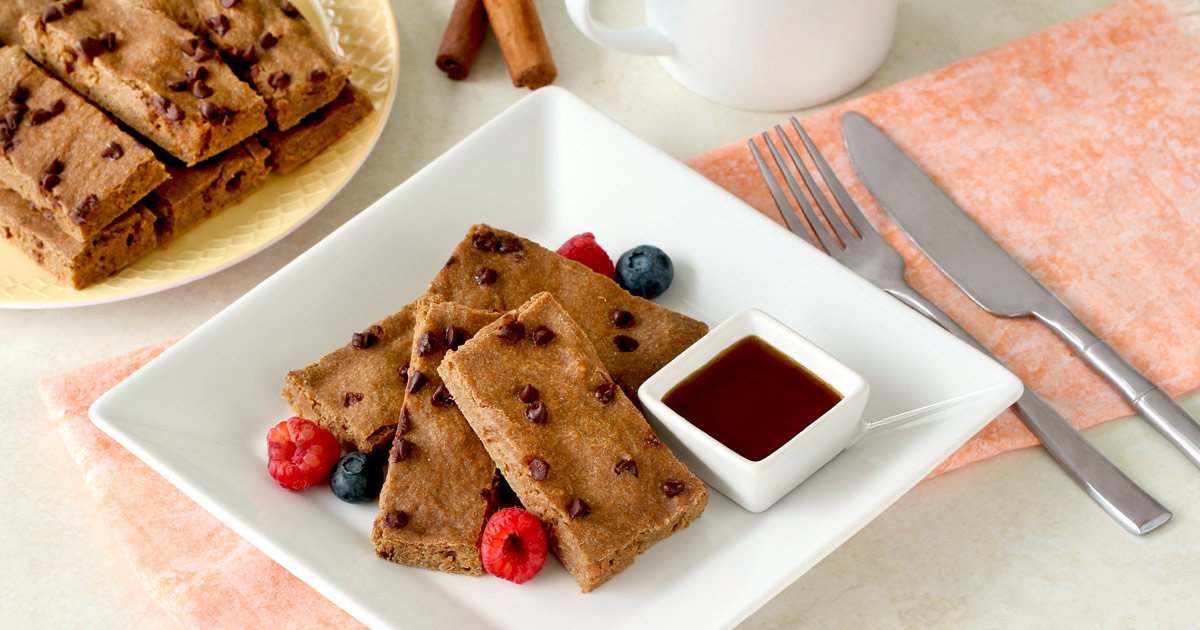 Sheet-Pan Chocolate Chip Pancake Sticks! Get the recipe at hungry-girl.com… You can sign up for free Hungry Girl daily emails there, too! #easyrecipe #healthybreakfast
