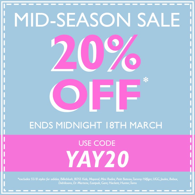 Mid Season sale now on! Extra 20% off all sale lines plus 20% off selected SS18 lines including Bobo Choses, Molo, Kenzo &amp; many more!

Shop Sale: goo.gl/KetXGf
Shop Kenzo: goo.gl/Vf85mP
Shop Bobo Choses: goo.gl/gqEMbY

#MidSeasonSale #bibaloo #sale