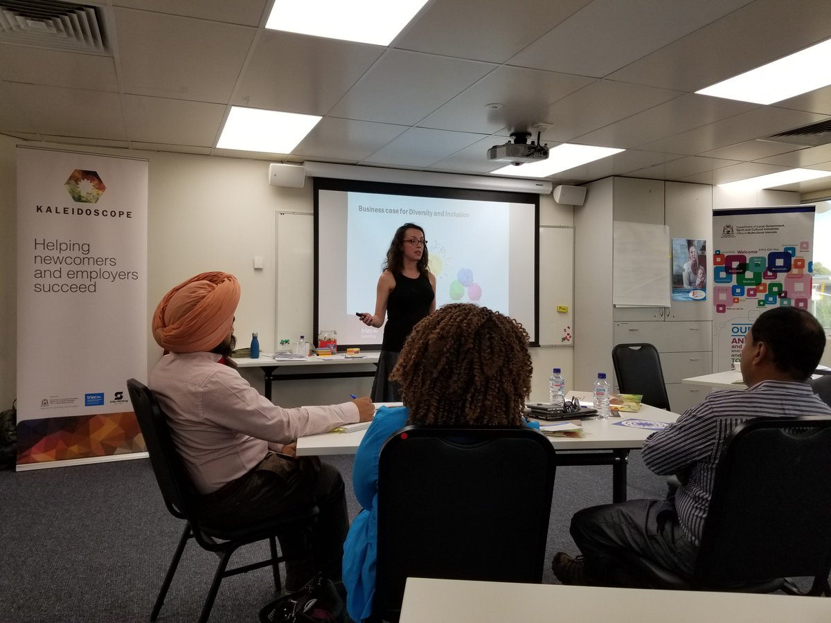 TRIEC's tweet photo. Excited to be in Australia this week, sharing knowledge with @citystirlingwa as they develop their own immigrant employment initiative! Here is TRIEC Senior Manager of Learning and Inclusive Workplaces @Anna_Kostecka in action delivering an inclusive workplaces workshop. https://t.co/y4BOb98qM2