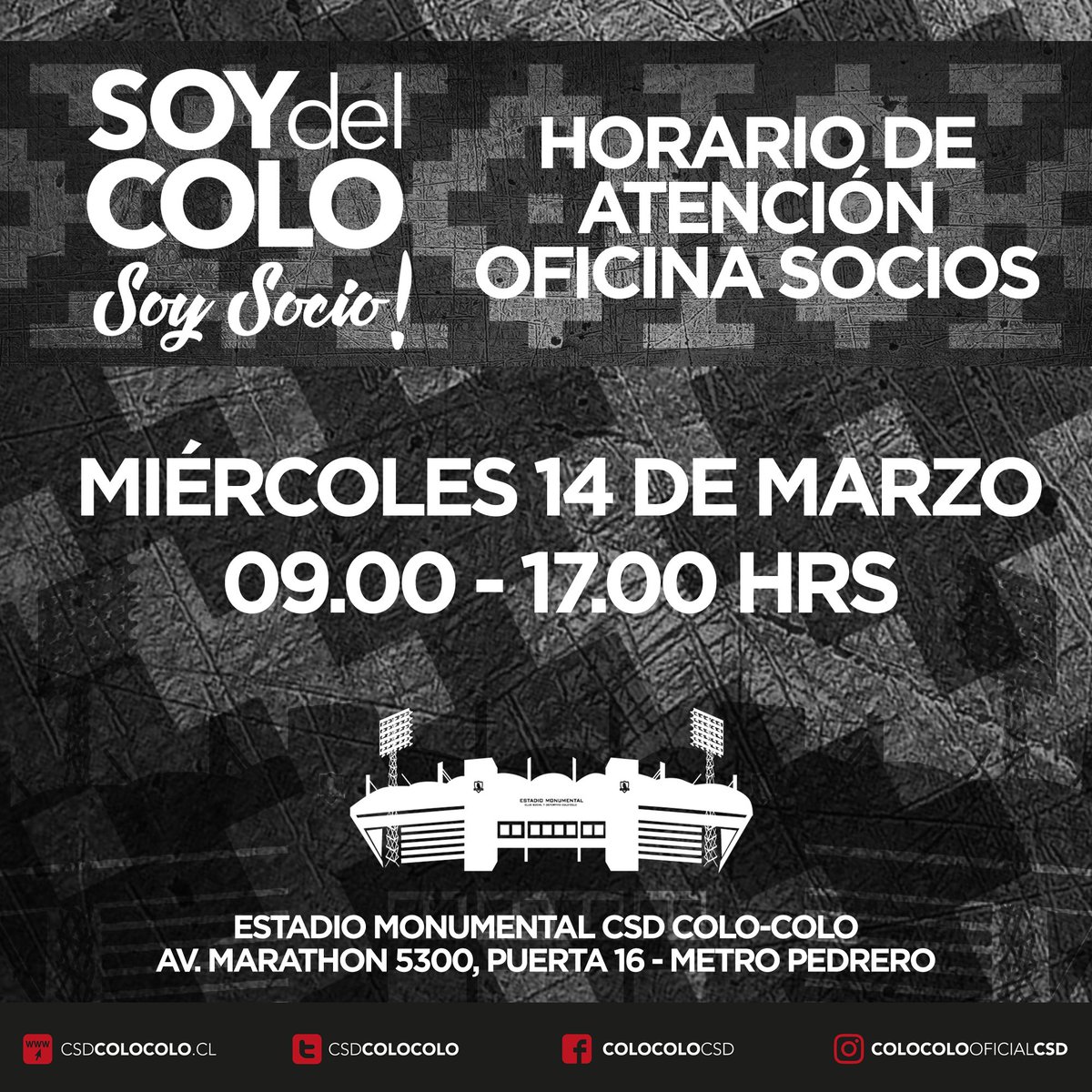 Csdcolocolo On Twitter Te Dejamos El Horario De Atencion De Este Miercoles Hoy Juega Colocolo Y Por Ser Dia De Partido Nos Preparamos Para Alentar Al Equipo En La Busqueda De