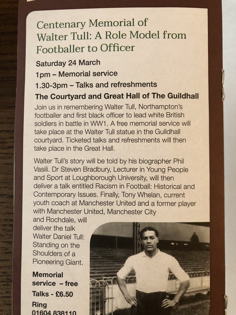 Come and join us in Northampton on Saturday March 24th Memorial Service for Walter Daniel John Tull Spurs’ first Black footballer &amp; World War One Officer who died 100 years ago. He was a pioneer &amp; deserves much greater recognition than he got <a href="/crooksofmyissue/">Garth Crooks OBE</a> will UB there? #COYS
