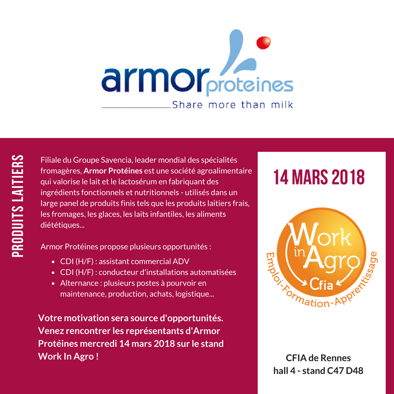 IFRIAOuest's tweet photo. Aujourd'hui, sur le stand #WorkInAgro au #cfia2018, venez échanger avec les représentants d'#ArmorProtéines et découvrez ses métiers et ses emplois !

#agroalimentaire https://t.co/9H6zMUb096