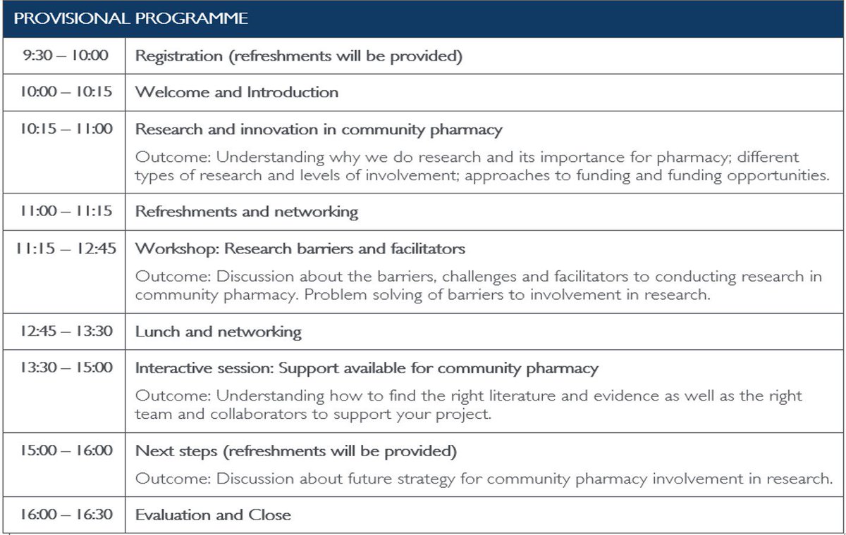 DrHRosado's tweet photo. #RPSForum for community #pharmacy 6 June @rpharms ¦ Check out the provisional programme, designed to help you transform your #research and #innovation ideas into a project https://t.co/cDSceVMCiM https://t.co/lzx2EwOC8H