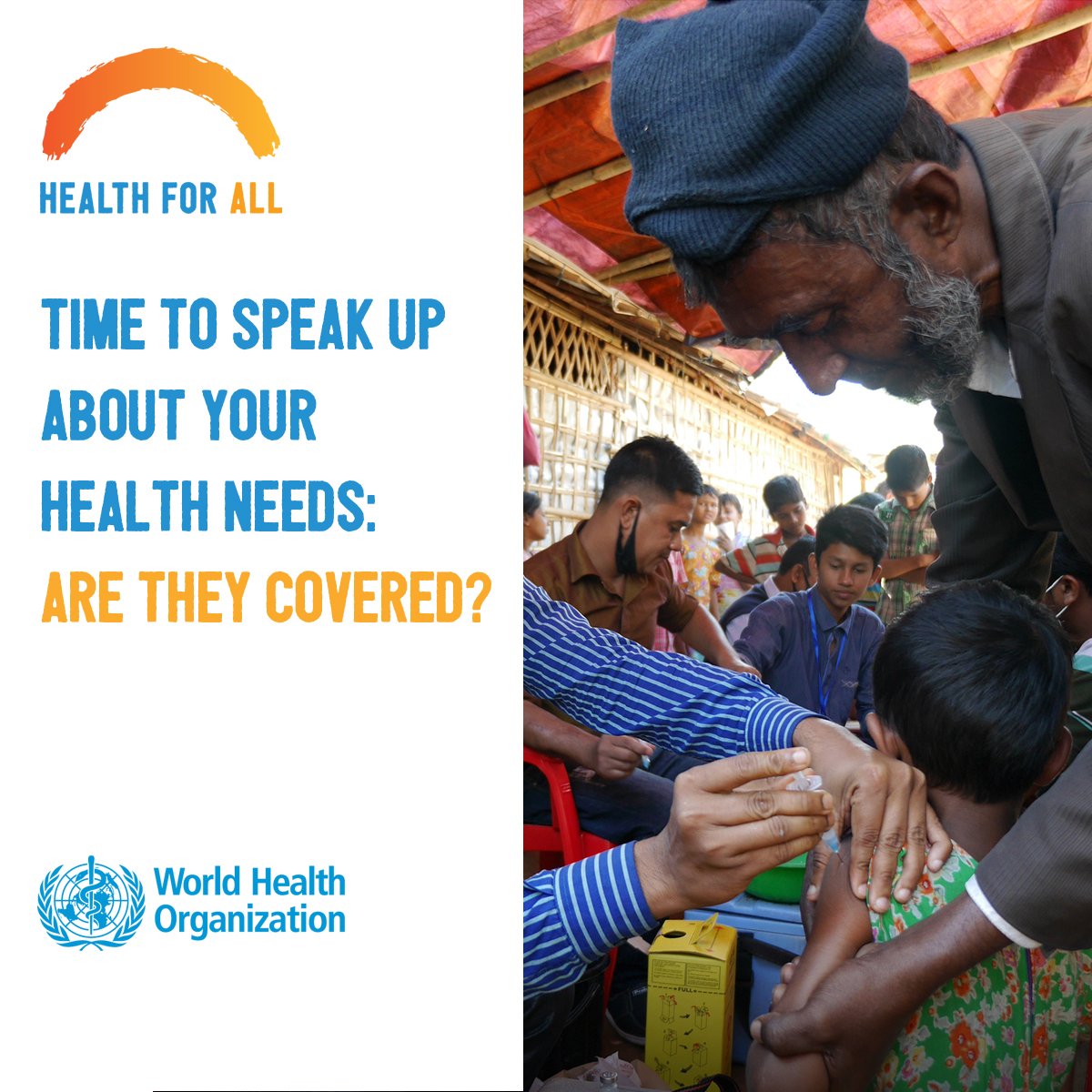 WHO's tweet photo. It's time to speak up about YOUR health needs: are they covered?
Join the #HealthForAll movement!
https://t.co/f8Lr2dipsf https://t.co/XQCjOSCLUm