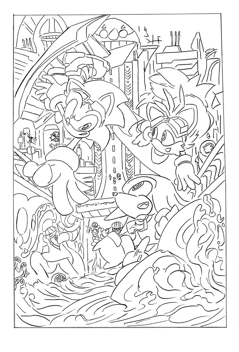 #Sonic Riders Comic Cover, B/W. Doin' colors later. 