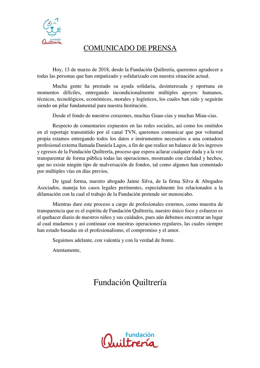 Quiltreria's tweet photo. COMUNICADO DE PRENSA, martes 13 de marzo de 2018: https://t.co/OW9Nj8ZyO9